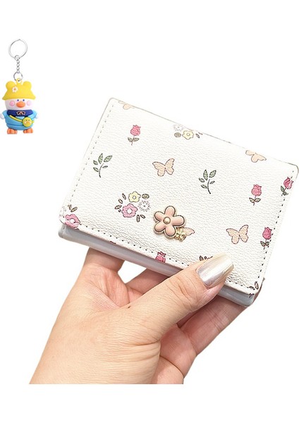 Kart Tutucu Sevimli Çiçekli Kelebek Baskı Çoklu Kart Yuvası Üç Katlı Kız Öğrenci Cüzdan Para Cüzdanı (Yurt Dışından)