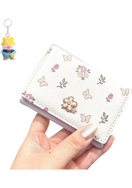 Kart Tutucu Sevimli Çiçekli Kelebek Baskı Çoklu Kart Yuvası Üç Katlı Kız Öğrenci Cüzdan Para Cüzdanı (Yurt Dışından)