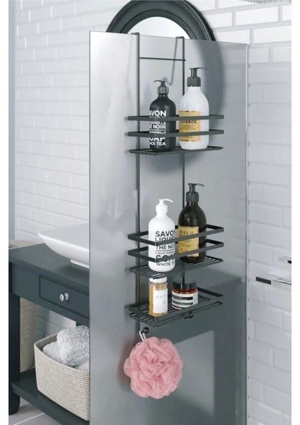 Banyo Duşa Kabin Rafı Paslanmaz Metal Siyah 3 Katlı