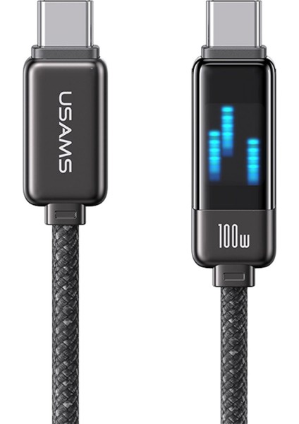 US-SJ744 Type-C To Type-C 100W Meteor Efekt Ekranlı 1.2m Hızlı Şarj ve Data Kablosu Antrasit