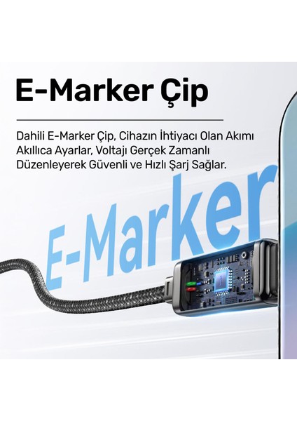 US-SJ744 Type-C To Type-C 100W Meteor Efekt Ekranlı 1.2m Hızlı Şarj ve Data Kablosu Antrasit modelleri