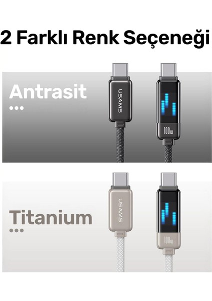 US-SJ744 Type-C To Type-C 100W Meteor Efekt Ekranlı 1.2m Hızlı Şarj ve Data Kablosu Antrasit indirimleri