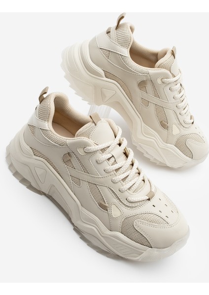 Kadın Sneaker Kalın Taban Bağcıklı Spor Ayakkabı Pizen