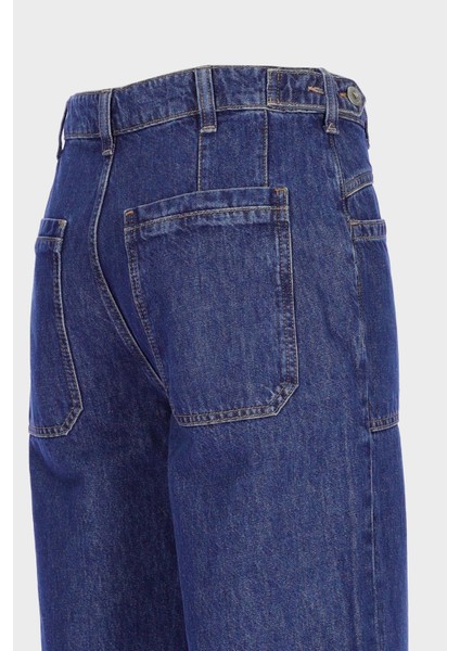 Weslie Koyu Mavi Yüksek Bel Patı Düğmeli Crop Wideleg Jean Pantolon C 4530-217 modelleri