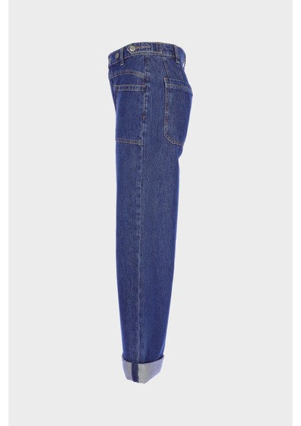 Weslie Koyu Mavi Yüksek Bel Patı Düğmeli Crop Wideleg Jean Pantolon C 4530-217 fırsatları