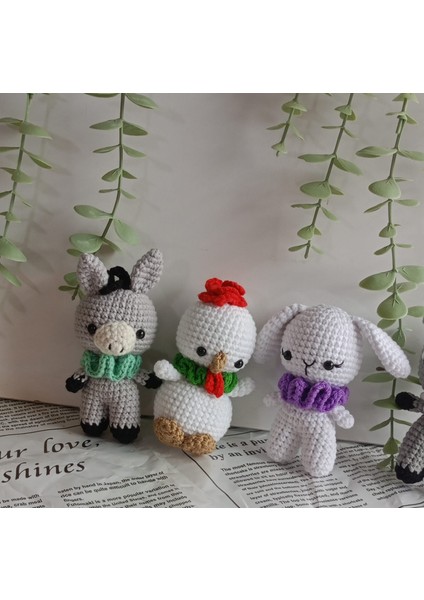 Amigurumi Sevimli Minik Hayvan Oyuncaklar (Horoz, Eşek, Tavşan)