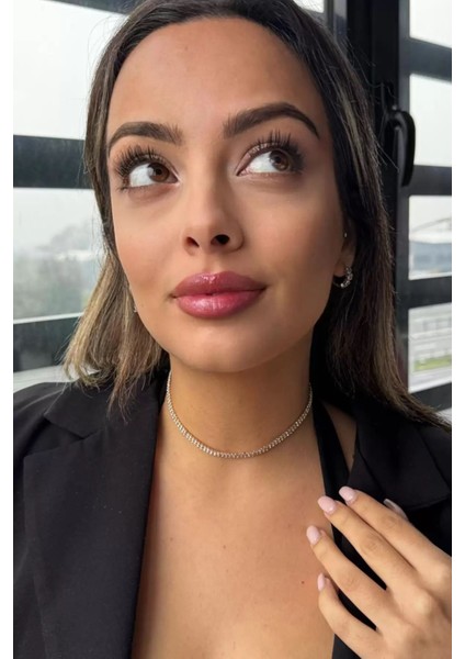 Altın Renk 2 Sıra Taş Detaylı Choker Kolye