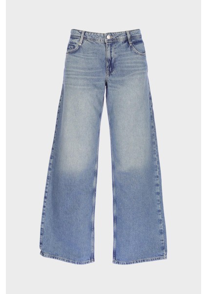 Weslie Açık Mavi Normal Bel Patı Fermuarlı Wideleg Jean Pantolon C 4530-110