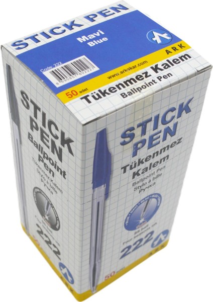 Tükenmez Kalem 1.0 mm 50'li Kutu Mavi KOD:222