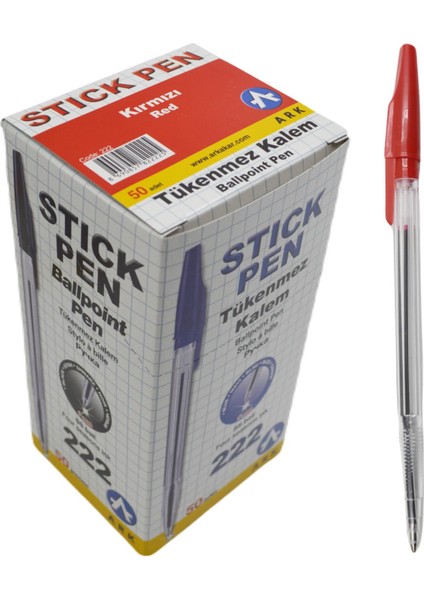 Tükenmez Kalem 1.0 mm 50'li Kutu Kırmızı KOD:222
