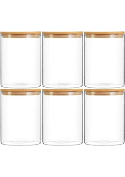 Bambu Kapaklı Vakumlu Borosilikat Cam Kavanoz 6 Adet 100 ml