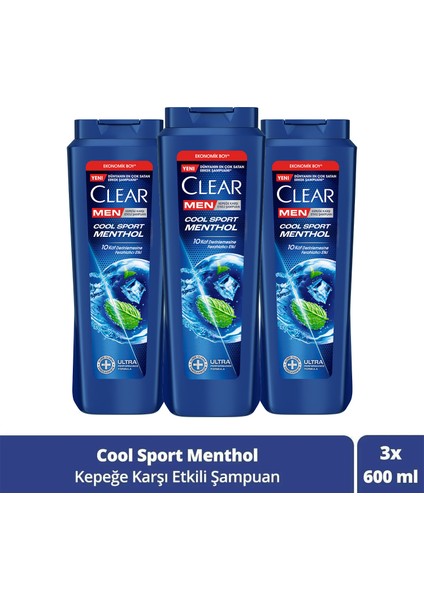 Men Kepeğe Karşı Etkili Şampuan Cool Sport Menthol 600 ml x3