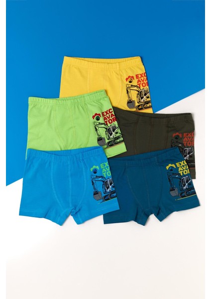 Erkek Çocuk 5'li Paket Traktör Baskılı Boxer