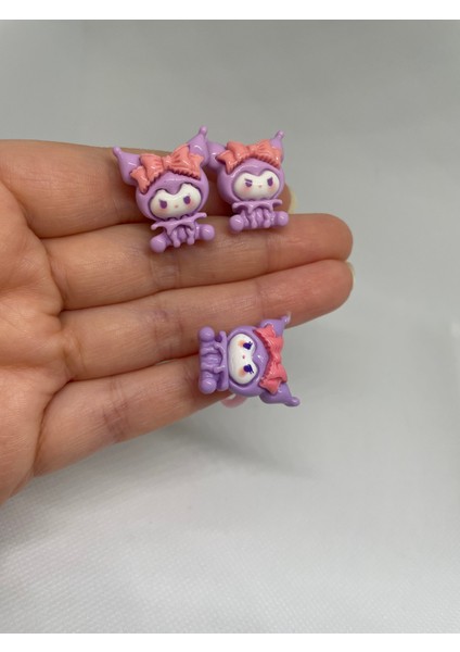 Pervin Accessories Kuromi Küpe ve Yüzük Set