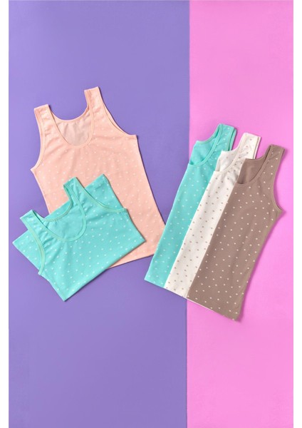 Kız Çocuk 5'li Paket Yıldız Desenli Çok Renkli Kalın Askılı Atlet