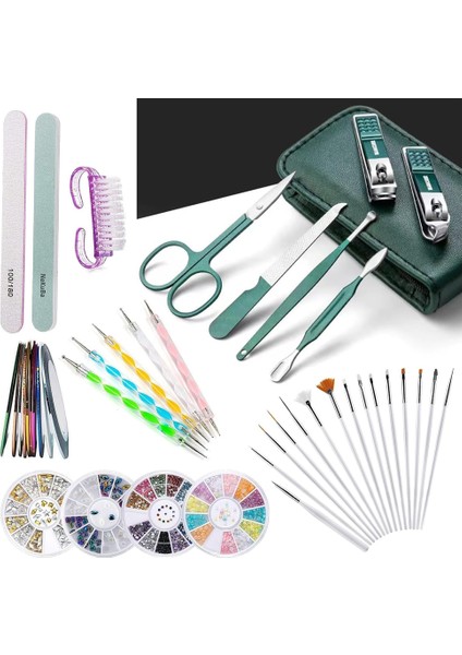 Süper Set 6in1 Çantalı Paslanmaz Çelik Profesyonel Manikür Pedikür Seti ve 37 Parça Nail Art Tırnak Süsleme Sanatı Tasarım Seti fiyatları
