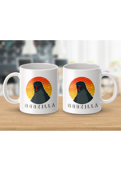 Doğum Günü Hediyeleri İçin Süblimasyon Tasarımlı Flaming Godzilla Kahve Kupası, Seramik 11OZ