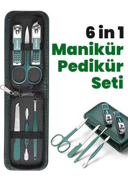 Taşınabilir 6in1 Çantalı Paslanmaz Çelik Profesyonel Manikür Pedikür Seyahat Tırnak Bakım Seti