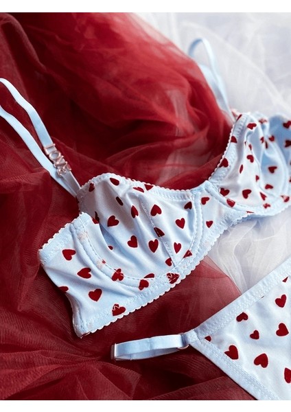 Love Taşlı Kalp Baskılı Sütyen Takım modelleri