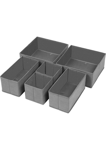 6'lı Gri Çekmece Içi Dolap Çamaşır Düzenleyici Çocuk Odası Katlanır Saklama Kutusu Organizer Set