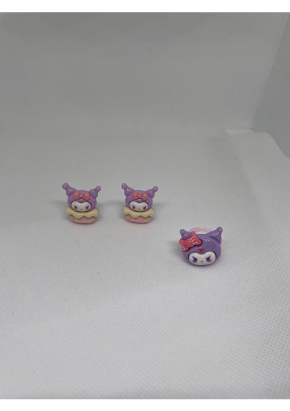 Pervin Accessories Kuromi Yüzük ve Küpe Set