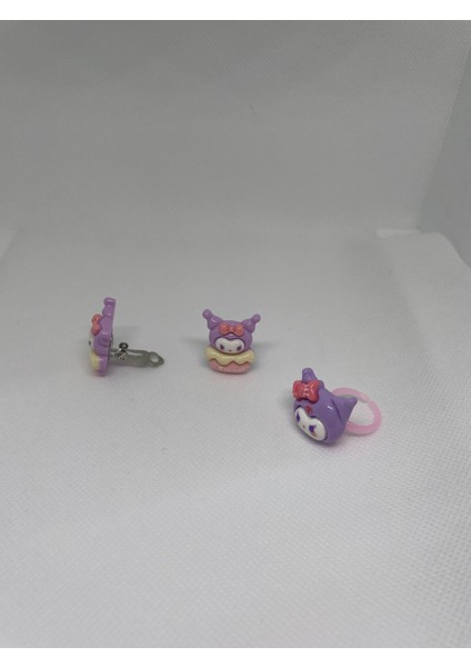 Pervin Accessories Kuromi Yüzük ve Küpe Set