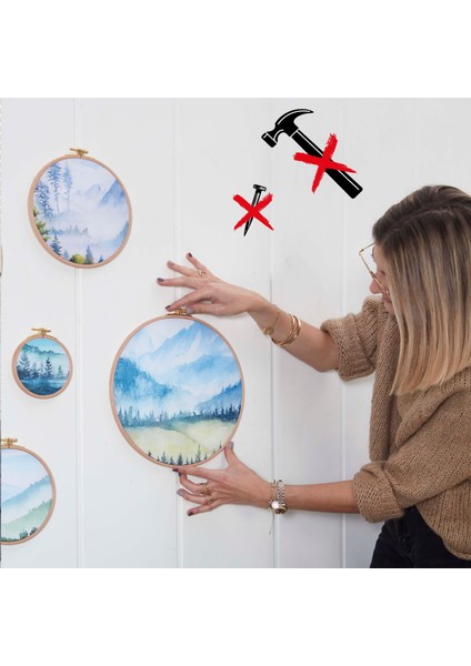Avukat Set, 5'li Duvar Dekorasyonu, Doğal Ahşap Kasnak