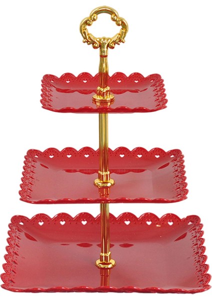 Üç Katmanlı Kek Standı Ş Depolama Isı Kırmızı (Yurt Dışından)