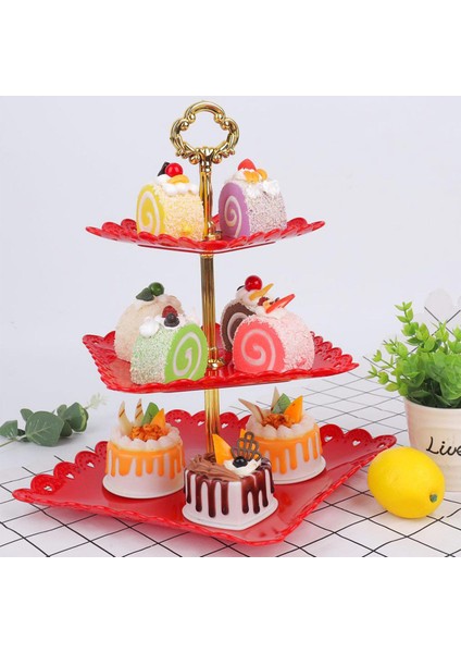 Üç Katmanlı Kek Standı Ş Depolama Isı Kırmızı (Yurt Dışından) modelleri