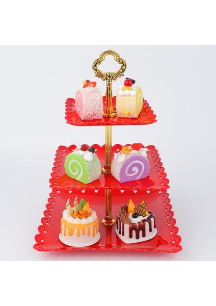 Üç Katmanlı Kek Standı Ş Depolama Isı Kırmızı (Yurt Dışından) fırsatları