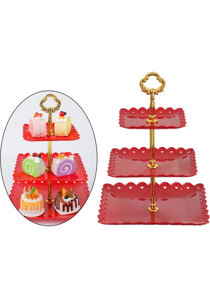 Üç Katmanlı Kek Standı Ş Depolama Isı Kırmızı (Yurt Dışından) indirimleri