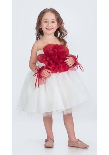 Karolin Robası Çiçekli Bilekli Aksesuarlı Kız Çocuk Abiye Elbise M00724