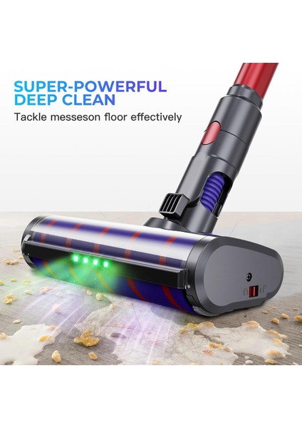 V7 V8 V10 V11 V15 Yumuşak Rulo Fırça Sert Zeminler Için LED Yeşil Işıklı Elektrikli Süpürge (Yurt Dışından)