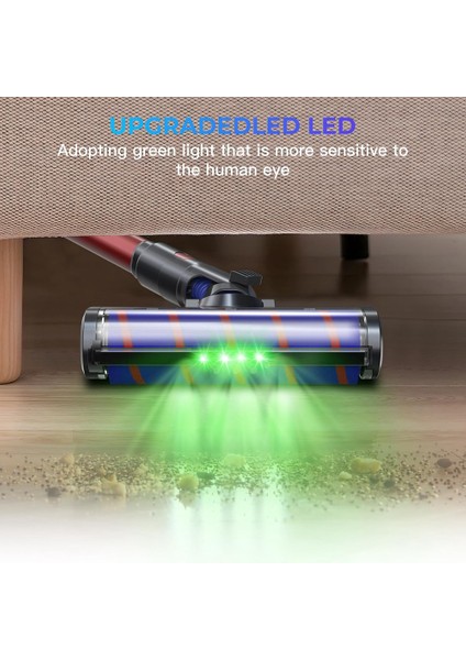 V7 V8 V10 V11 V15 Yumuşak Rulo Fırça Sert Zeminler Için LED Yeşil Işıklı Elektrikli Süpürge (Yurt Dışından)