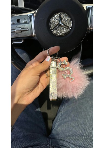 Anahtarlık Yaldız Taşlı, Harfli, Açık Pembe Tilki Tüyü Ponponlu fırsatları