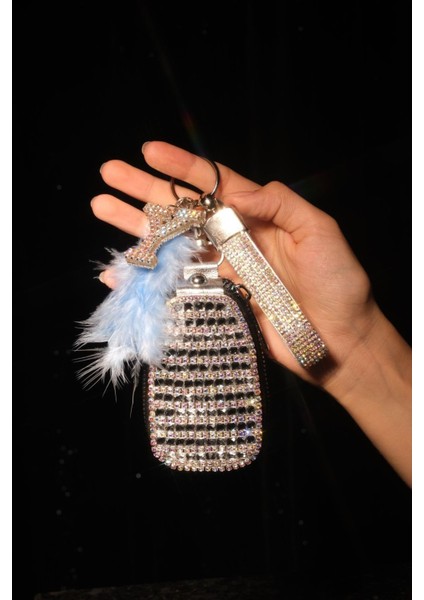 Yaldızlı Anahtar Çantası , Swarovski Anahtarlık, Harfli, Tüy Seçenekli