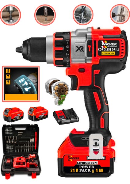 Alman 4200 X-Red Orginal 13 mm Metal Mandren Brushless Motor Akülü Darbeli Matkap 10 Pilli