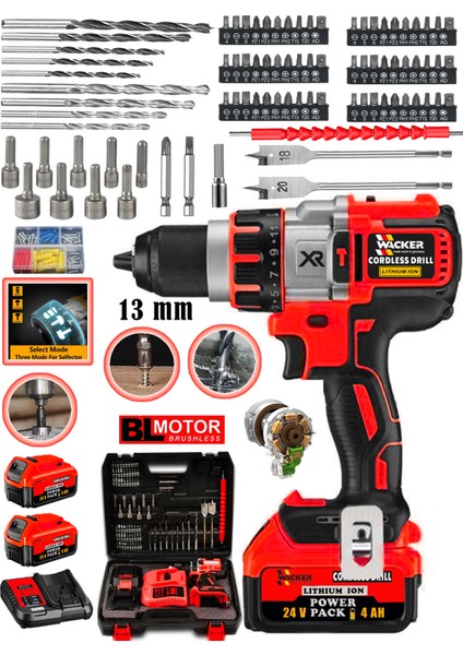 Alman 4200 X-Red Orginal 13 mm Metal Mandren Brushless Motor Akülü Darbeli Matkap 10 Pilli fiyatları