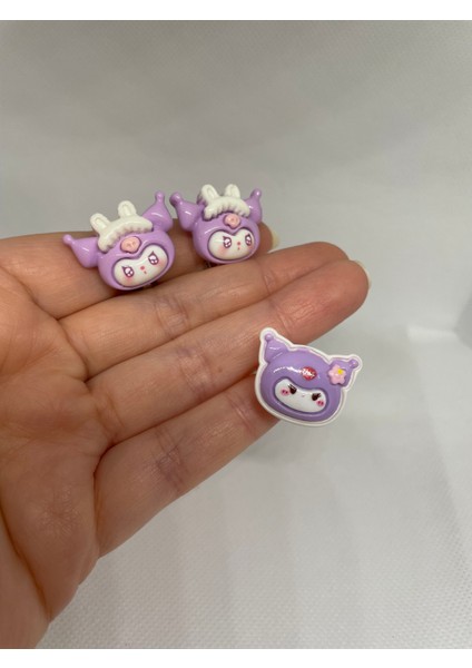 Pervin Accessories Kuromi Küpe ve Yüzük Set