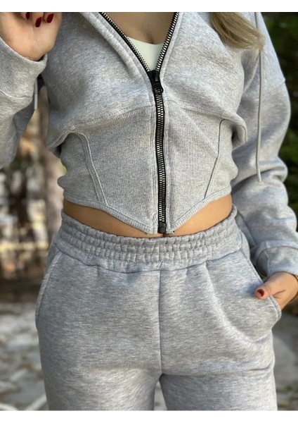 Kadın Kışlık Kalın Içi Polarlı Yüksek Bel Paçası Lastikli Basic Jogger Eşofman Altı