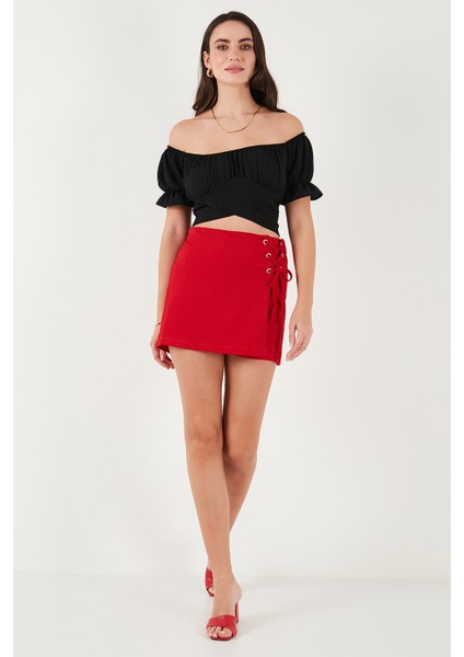 Streç Bağlamalı Slim Fit Yüksek Bel Mini Şort Etek Bayan Şort Etek 5865745