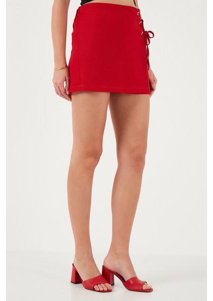 Streç Bağlamalı Slim Fit Yüksek Bel Mini Şort Etek Bayan Şort Etek 5865745