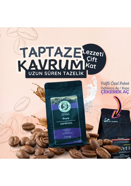 Peru Espresso Çekirdek Kahve, %100 Arabica, Tek Kökenli, 250gr