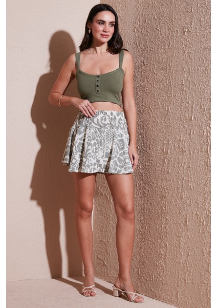 Desenli Slim Fit Mini Şort Etek Bayan Şort Etek 5869020