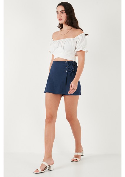 Streç Bağlamalı Slim Fit Yüksek Bel Mini Şort Etek Bayan Şort Etek 5865745