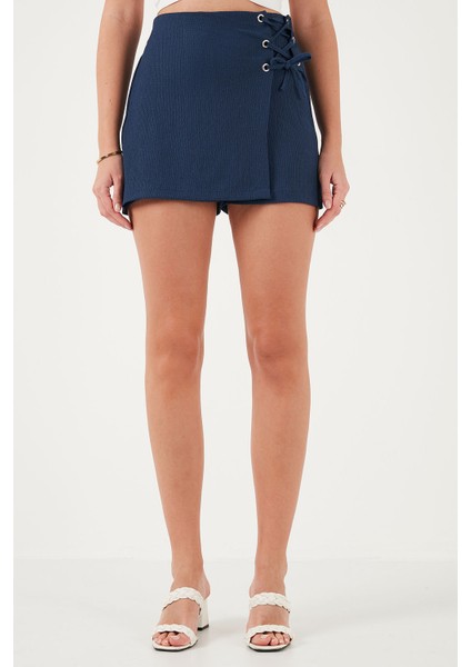 Streç Bağlamalı Slim Fit Yüksek Bel Mini Şort Etek Bayan Şort Etek 5865745