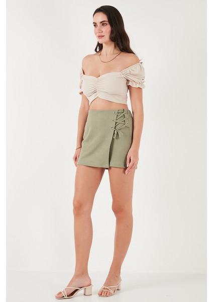 Streç Bağlamalı Slim Fit Yüksek Bel Mini Şort Etek Bayan Şort Etek 5865745