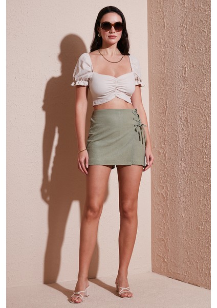 Streç Bağlamalı Slim Fit Yüksek Bel Mini Şort Etek Bayan Şort Etek 5865745