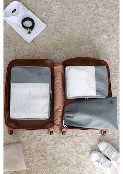 3'lü Gri Valiz Düzenleyici Bavul İçi Organizer Set Seyehat Hurcu