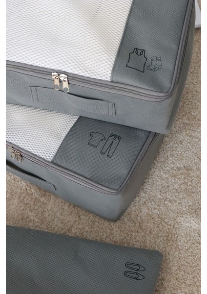 3'lü Gri Valiz Düzenleyici Bavul İçi Organizer Set Seyehat Hurcu